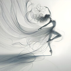 Ai generates beautiful a woman ballerina dance motion line style black and white luxury makeup beauty aesthetics illustration