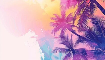 Fototapeta na wymiar abstract summer background with palm trees, sunset pink and purple tones Generative AI
