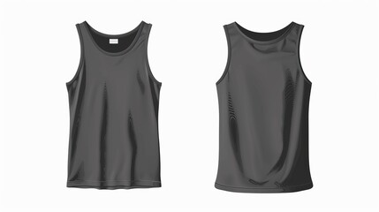 Front, side, and back views of a men's gray tank top template in three dimensions. Realistic male sport shirt blanks