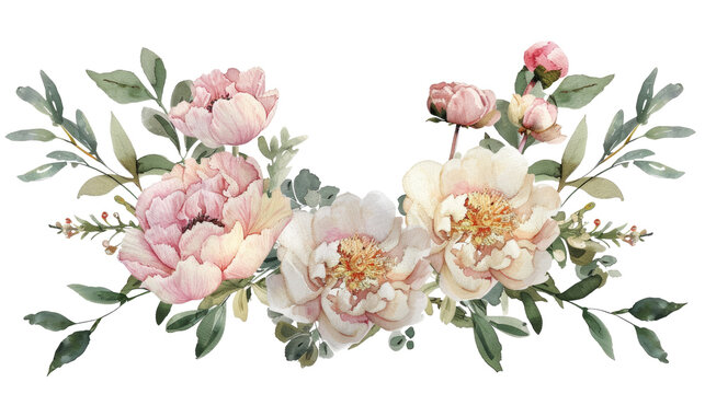 watercolor pink peony flower bouquet isolated on transparent background 