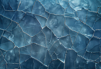 Abstract ice texture, cracked and transparent with fine details. The pattern is a dark blue color, creating an ethereal atmosphere. It's suitable for background or wallpaper design.
