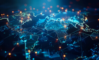 Global network connection and data exchange over the globe 3D rendering