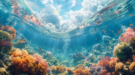 coral reef in sea - obrazy, fototapety, plakaty