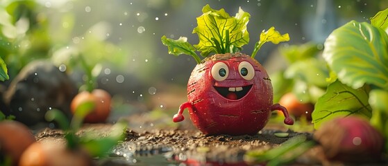 Adorable 3D veggie tales, a vibrant beet character for kids - obrazy, fototapety, plakaty