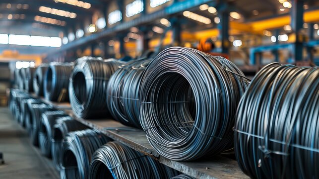 coils of steel or iron wire piled in the metalworking sector. annealing wire drawing