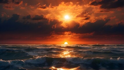 Fototapeta na wymiar Beautiful sunset over the ocean - A stunning scene with a solar eclipse