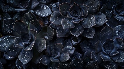 Dark botanical a close-up of black succulents - obrazy, fototapety, plakaty