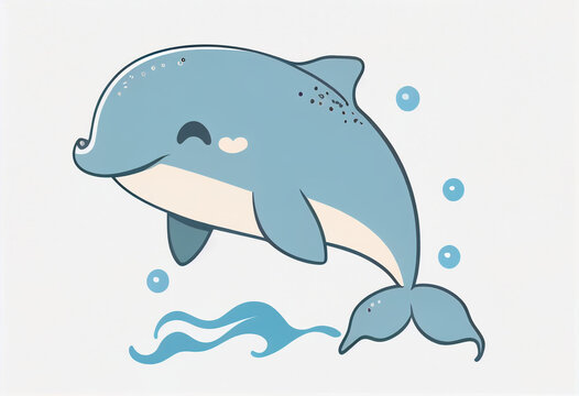 Cute cartoon dolphin isolated on a white background. Vector illustration.