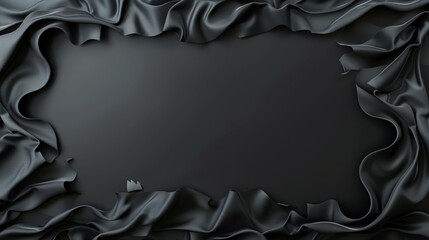 Black satin or silk wavy abstract background with blank space for text.