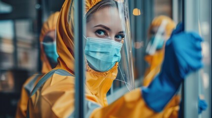 Focused Healthcare Worker in Protective Suit and Mask During Pandemic Crisis