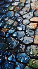 Vibrant Mosaic Tile Art: Water Droplets Poised on a Tension-Filled Surface
