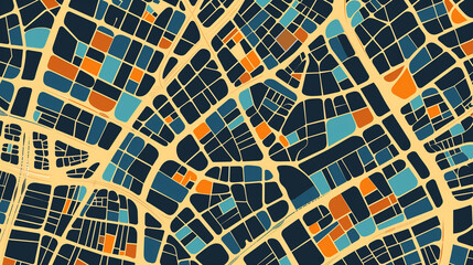 Abstract vector art city map, stylised streets and blocks, minimalist colour scheme