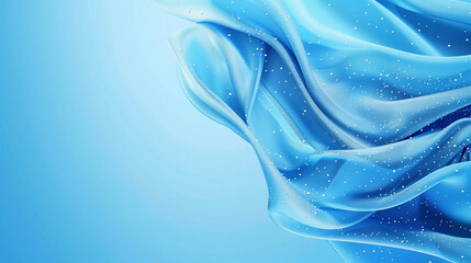 Blue satin or silk wavy abstract background with blank space for text.