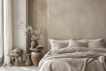 Rustic bedroom with earthy tones and natural elements