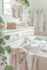 Fototapeta na wymiar Soft focus image of a nursery with baby clothes and accessories.