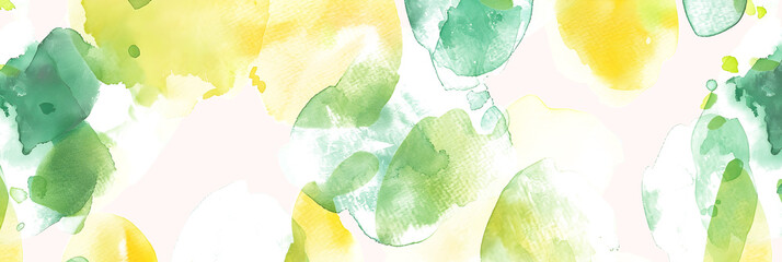 Green and yellow watercolor splotch pattern on transparent background. - obrazy, fototapety, plakaty