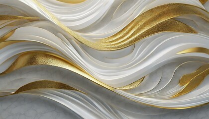 Ethereal Chic White and Gold Waves Wallpaper