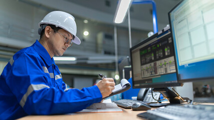 Engineer working at control room,Manager control system,Technician man monitoring program from a...