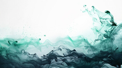 Naklejka na ściany i meble A minimalist abstract fluid ink background with cool mint and deep sea green splashes, suggesting the refreshing calm of a secluded beach. The colors offer a refreshing and rejuvenating vibe.