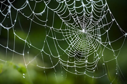 Dew covered spider s web With drops of water wth  copyspace for text