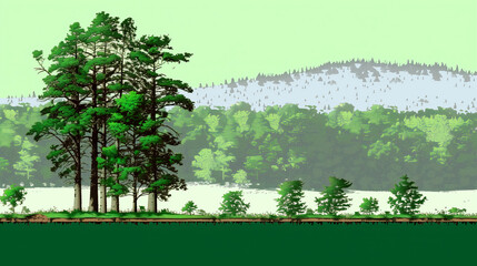 Forest. Carbon sink. Stylized illustration of a forest. Copy Space. Background