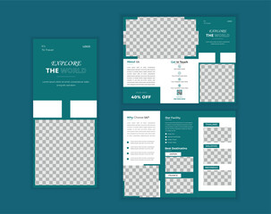 Travel trifold brochure template design with modern style and minimalist layout concept