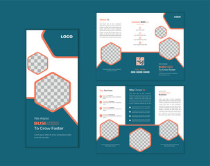 Business trifold brochure template design with modern style and minimalist layout concept