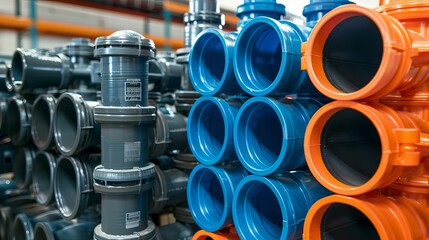 Polypropylene pipe fittings, UPVC and CPVC systems. components related to pipelines. components of plastic plumbing. They are intended to join pipes. Idea selling of fittings made of polypropylene - obrazy, fototapety, plakaty