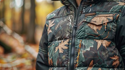 Sleeveless waistcoat down jacket with a zip closure. Puffer Jacket. Vest for Camouflage