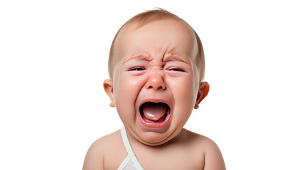 A baby with mouth agape, crying passionately in a moment of distress - obrazy, fototapety, plakaty