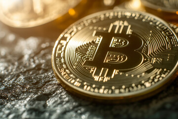 Close up photo of bitcoin crypto currency - obrazy, fototapety, plakaty