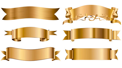 Set of editable golden design elements including banners, ribbons, scrolls, and frames