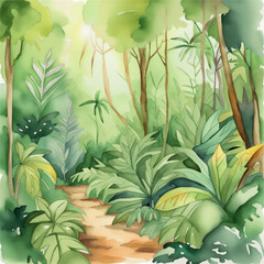 forest illustration background with watercolor