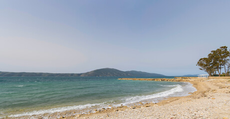 Albania, Radhime Vlore beach, emerald color clear sea water - obrazy, fototapety, plakaty