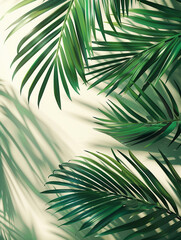 Green Palm Leaves with Shadows on White