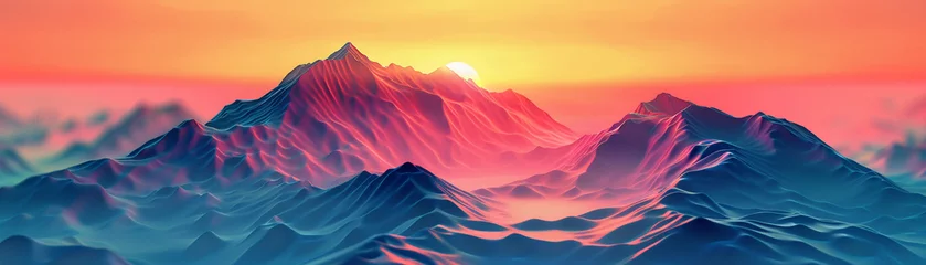 Türaufkleber Modern abstract depiction of a mountain landscape in 3D minimalist style © Pakkarada