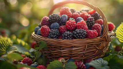 A basket full of ripe blackberries and raspberries. - Powered by Adobe