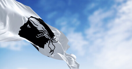 Flag of Corsica waving in the wind on a clear day