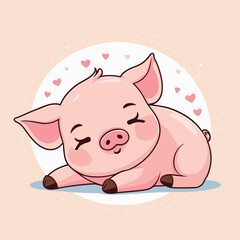 Cute pig sleeping in peace cartoon illustration vector design for children's books