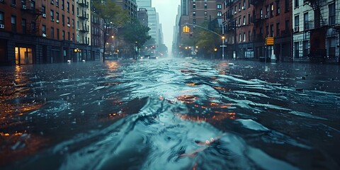 Urgent Call for Climate Action in Coastal City as Rising Sea Levels Cause Flooding. Concept Climate Change, Coastal City, Urgent Call, Rising Sea Levels, Flooding