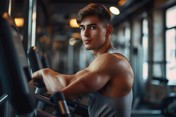 Fototapeta na wymiar Handsome model young man workout in gym