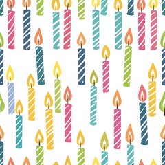 Fototapeta na wymiar Candle pattern, birthday candles, seamless pattern, white background