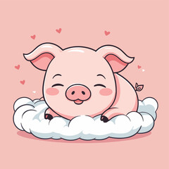 Cute cartoon pig illustration vector design