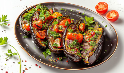 Mediterranean Inspired: Baked Eggplants Stuffed with Fresh Garden Vegetables and Savory Herbs