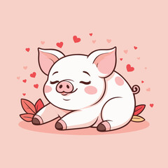 Obraz na płótnie Canvas Cute cartoon pig illustration vector design