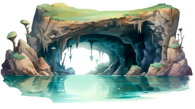 Dramatic rocky coastline with crashing waves against cliffs under a bright blue sky