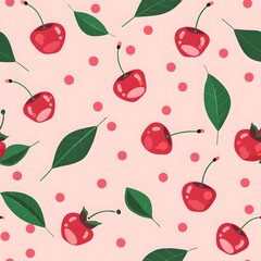 cherry pattern, cute and playful design, pastel pink background