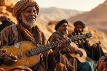 Nomadic Melodies: Exploring Berber Music and Culture in the Moroccan Desert. - obrazy, fototapety, plakaty