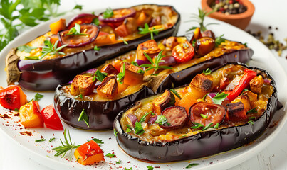 Plant-Based Pleasure: Vegan Baked Eggplants with Seasonal Vegetables and Aromatic Herbs