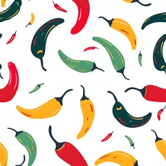Fotobehang Chili Pepper core pattern, white background © Sagar